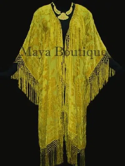 Pre-owned Maya Matazaro Buttercup Yellow Jacket Kimono Duster Silk Burnout Velvet  Plus