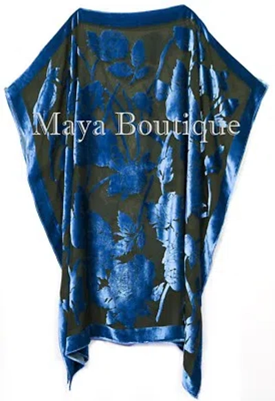 Pre-owned Maya Matazaro Caftan Dress Kimono Silk Burnout Velvet Blue Black Hand Dyed