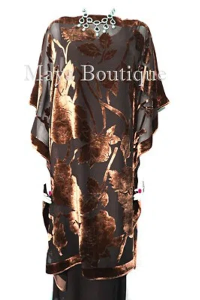 Pre-owned Maya Matazaro Caftan Dress Kimono Silk Burnout Velvet Copper Brown Hand Dyed
