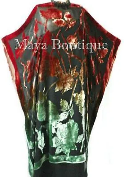 Pre-owned Maya Matazaro Caftan Dress Kimono Silk Burnout Velvet Dyed Stained Glass Copper & Green Maya