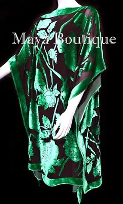 Pre-owned Maya Matazaro Caftan Dress Kimono Silk Burnout Velvet Green Black Hand Dyed