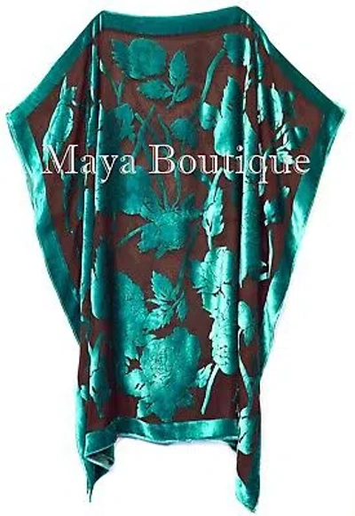 Pre-owned Maya Matazaro Caftan Dress Kimono Silk Burnout Velvet Teal Black Hand Dyed