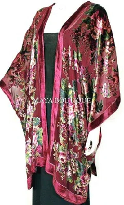 Pre-owned Maya Matazaro Caftan Kimono Jacket Silk Burnout Velvet Cherry Multi Gypsy Rose