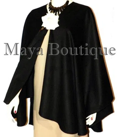 Pre-owned Maya Matazaro Cape Ruana Wrap Coat Black Cashmere Wool Blend Usa Made