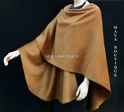 Pre-owned Maya Matazaro Cinnamon Cape Ruana Wrap Coat Wool Cashmere Mink Blend  Made In Usa In Cinnamon Browns