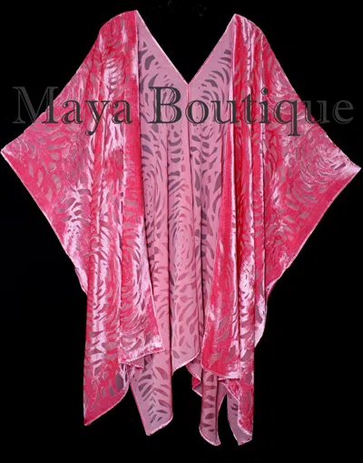 Pre-owned Maya Matazaro Coral Camellia Burnout Velvet Caftan Kimono Jacket Usa Made In Pink
