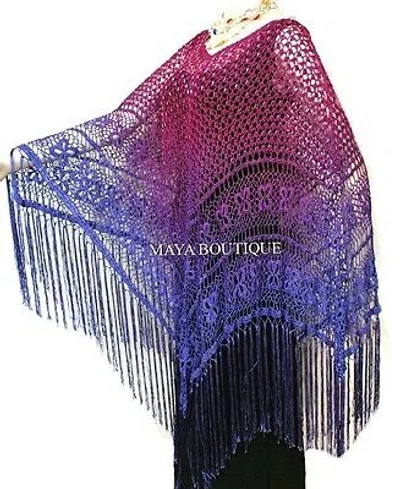 Pre-owned Maya Matazaro Crochet Poncho Shawl Top Hand Dyed Magenta Purple Ombree  One Size In Purple Magenta