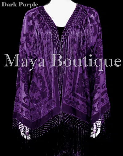 Pre-owned Maya Matazaro Dark Purple Kimono Fringe Jacket Silk Burnout Velvet Short  Plus Sz