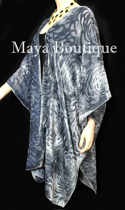 Pre-owned Maya Matazaro Dusk Gray Camellia Burnout Velvet Caftan Kimono Jacket  Hand Dyed