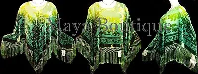 Pre-owned Maya Matazaro Dyed Silk Poncho Shawl Top Lime & Green  In Multicolor