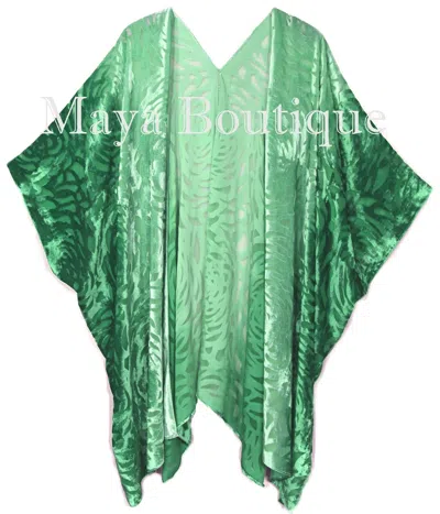 Pre-owned Maya Matazaro Emerald Green Camellia Burnout Velvet Caftan Kimono Ombre Hand Dye