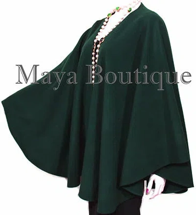 Pre-owned Maya Matazaro Forest Green Cape Ruana Wrap Coat Cashmere Wool Blend  Usa Made