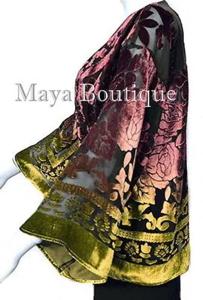 Pre-owned Maya Matazaro Gold Chocolate Velvet Jacket Short Kimono No Fringe Hand Dyed Usa