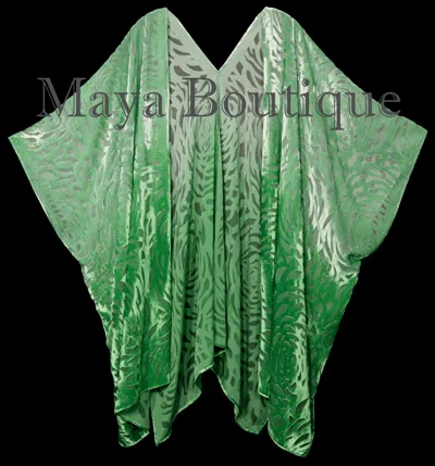 Pre-owned Maya Matazaro Green Ombre Camellia Burnout Velvet Caftan Kimono Jacket Hand Dyed