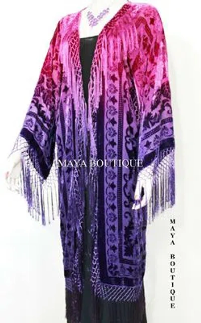 Pre-owned Maya Matazaro Hand Dyed Burnout Velvet Kimono Jacket Purple Magenta  Made In Usa