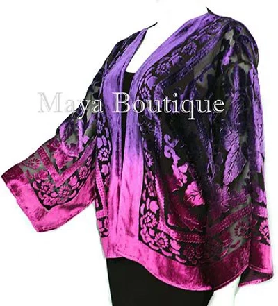 Pre-owned Maya Matazaro Hand Dyed Magenta Purple Velvet Jacket Short Kimono No Fringe In Pink