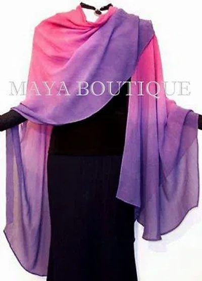 Pre-owned Maya Matazaro Hand Dyed  Silk Chiffon Cape Ruana Caftan Wrap Magenta Purple Ombre In Pink