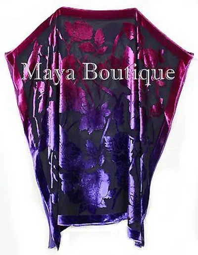 Pre-owned Maya Matazaro Handmade Caftan Dress Kimono Silk Burnout Velvet Maya Dyed Stained Glass Orchid & Purple