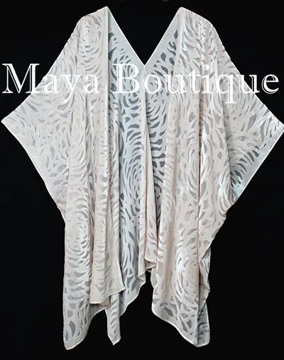 Pre-owned Maya Matazaro Ivory Pearl Camellia Burnout Velvet Caftan Kimono Jacket  Usa Made In White