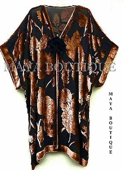 Pre-owned Maya Matazaro Jacket Kimono Duster Silk Burnout Velvet Copper & Black No Fringe  In Copper Brown & Black