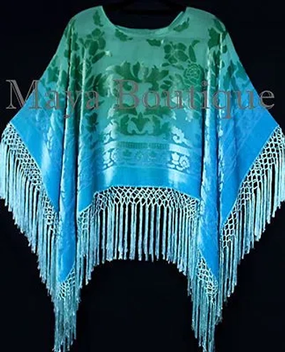 Pre-owned Maya Matazaro Jade Turquoise Burnout Velvet Poncho Shawl Top Ombree Hand Dye  In Jade Turquoise Ombree