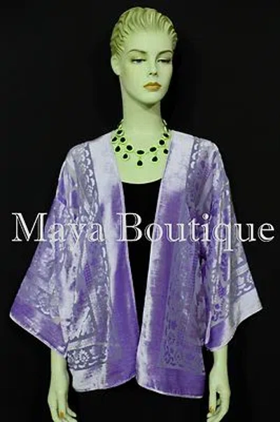 Pre-owned Maya Matazaro Lavender Jacket Kimono Burnout Velvet Short No Fringe Hand Dyed  In Purple