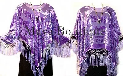 Pre-owned Maya Matazaro Lavender Poncho Shawl Top Silk Burnout Velvet Hand Dyed  In Purple