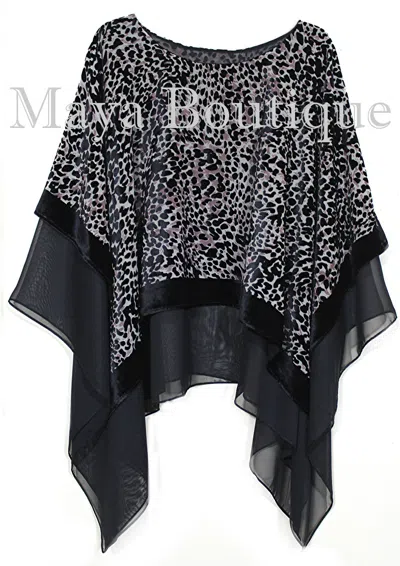 Pre-owned Maya Matazaro Layered Poncho Top Animal Print Burnout Velvet & Chiffon Usa Made In Multicolor