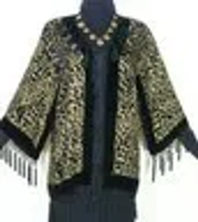 Pre-owned Maya Matazaro Leopard Silk Jacket Kimono Duster Beaded Short  In Multicolor