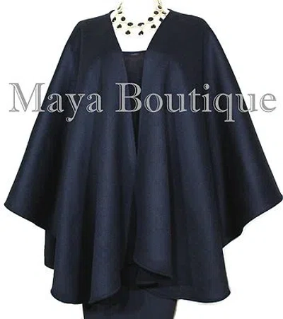 Pre-owned Maya Matazaro Luxurious Black Cape Ruana Wrap Coat Cashmere Camel Hair Blend By