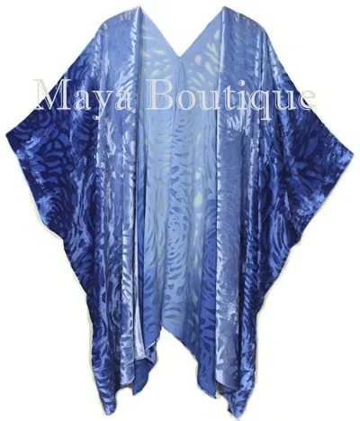 Pre-owned Maya Matazaro Niagara Blue Ombre Camellia Burnout Velvet Caftan Kimono Hand Dyed