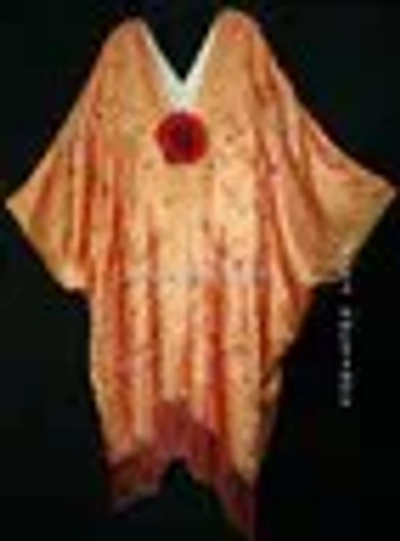 Pre-owned Maya Matazaro Orange Embroidered Silk Kimono Caftan Duster Opera Coat  Plus
