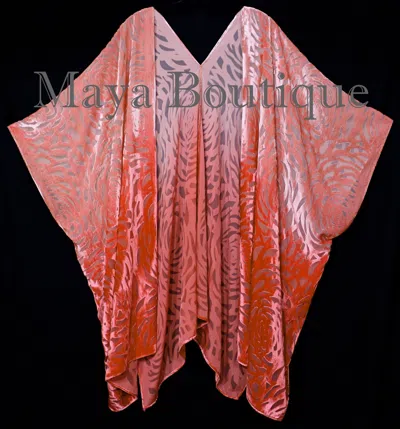Pre-owned Maya Matazaro Orange Ombre Camellia Burnout Velvet Caftan Kimono Jacket Hand Dye Maya Clothing