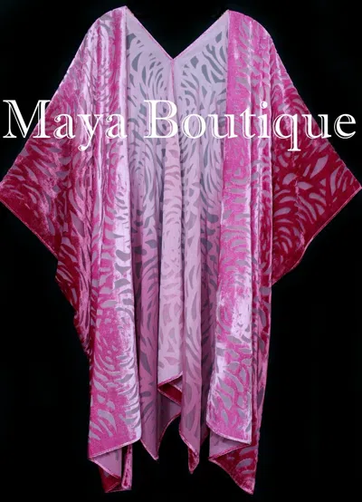 Pre-owned Maya Matazaro Pink Ombre Camellia Burnout Velvet Caftan Kimono Duster Hand Dyed
