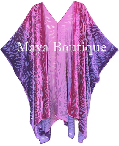 Pre-owned Maya Matazaro Pink Purple Camellia Burnout Velvet Caftan Kimono Duster Hand Dyed