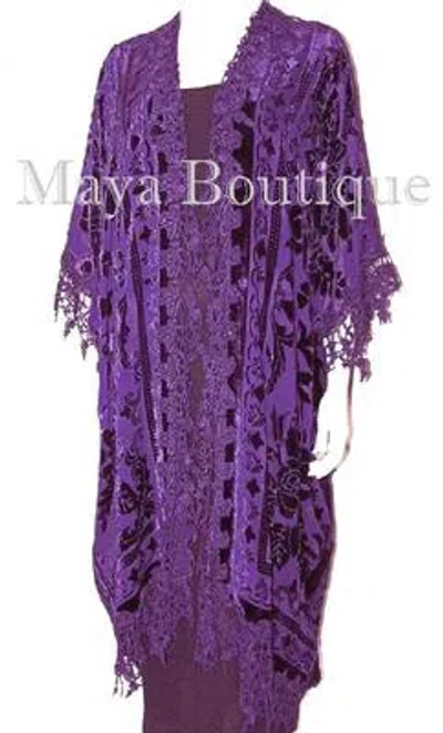 Pre-owned Maya Matazaro Purple Burnout Velvet & Lace Kimono Caftan Jacket Duster Maya Kimono