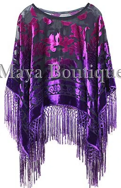 Pre-owned Maya Matazaro Purple Fuchsia Burnout Velvet Poncho Shawl Top Ombree Hand Dye