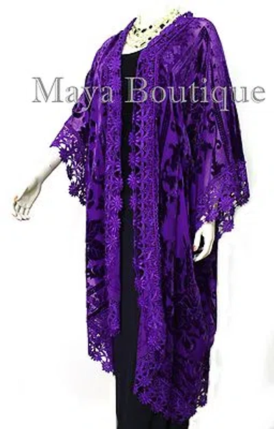 Pre-owned Maya Matazaro Purple Lace & Burnout Velvet Kimono Caftan Jacket Duster  Plus