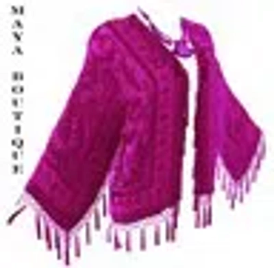 Pre-owned Maya Matazaro Red Orchid Silk Flapper Style Jacket Short Kimono Beaded Burnout Velvet