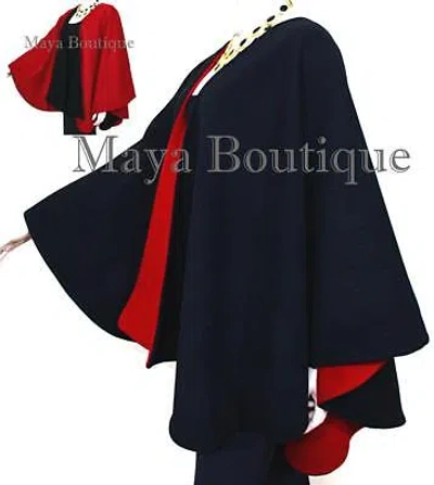 Pre-owned Maya Matazaro Reversible Cape Ruana Wrap Coat Black & Red Cashmere Wool Usa Made