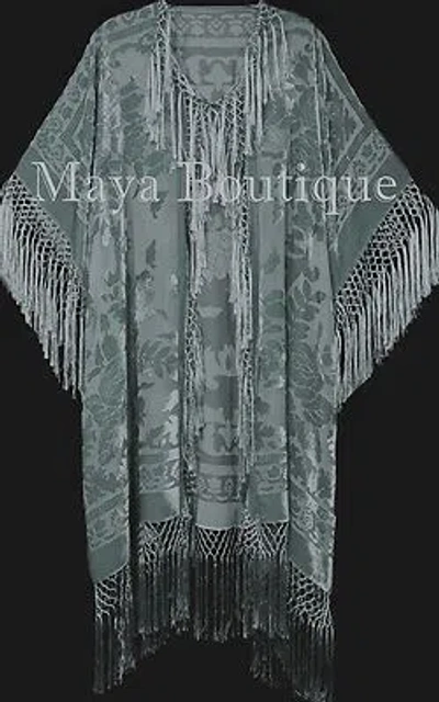 Pre-owned Maya Matazaro Sage Green Kimono Duster Fringe Jacket Silk Burnout Velvet  Plus