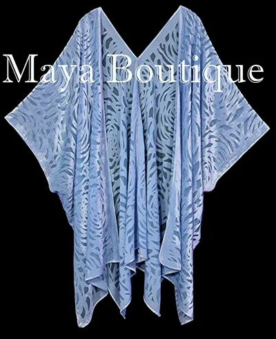 Pre-owned Maya Matazaro Serenity Blue Camellia Burnout Velvet Caftan Kimono Jacket Usa
