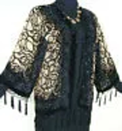 Pre-owned Maya Matazaro Short Flapper Jacket Kimono Beaded Silk Burnout Velvet Spider Black & Tan In Brown
