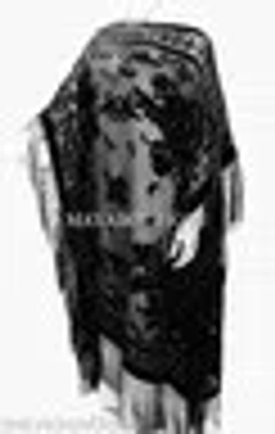 Pre-owned Maya Matazaro Silk Burnout Velvet Caftan Dress Duster Kimono Black Fringes Maya Dress