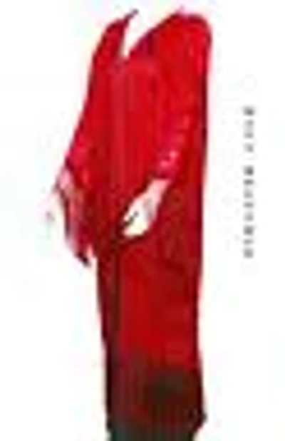Pre-owned Maya Matazaro Silk Burnout Velvet Fringe Jacket Kimono Red Flapper Style Long