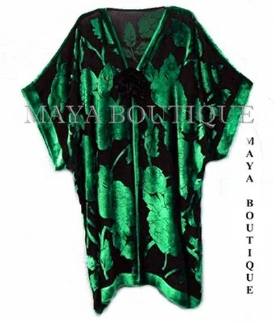 Pre-owned Maya Matazaro Silk Burnout Velvet Jacket Kimono Duster Green & Black No Fringe