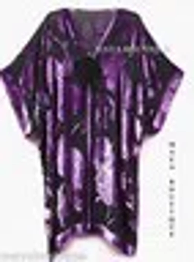 Pre-owned Maya Matazaro Silk Burnout Velvet Jacket Kimono Duster Purple & Black No Fringe