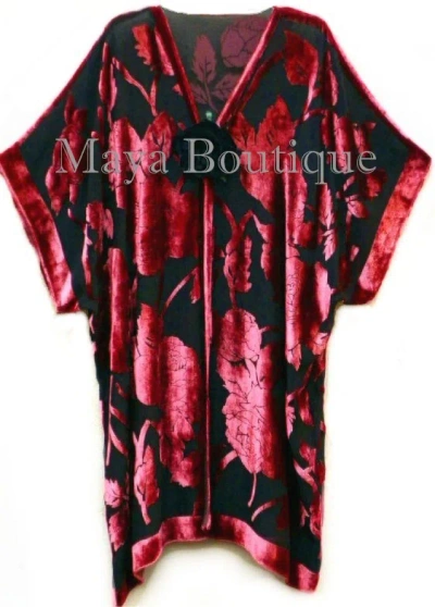 Pre-owned Maya Matazaro Silk Burnout Velvet Jacket Kimono Duster Red & Black No Fringe