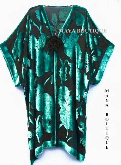 Pre-owned Maya Matazaro Silk Burnout Velvet Jacket Kimono Duster Teal Black No Fringe Plus