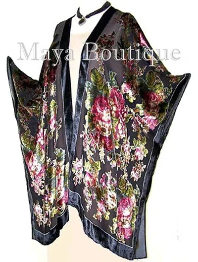 Pre-owned Maya Matazaro Silk Caftan Kimono Jacket Velvet Black Multi Gypsy Rose  Usa Made